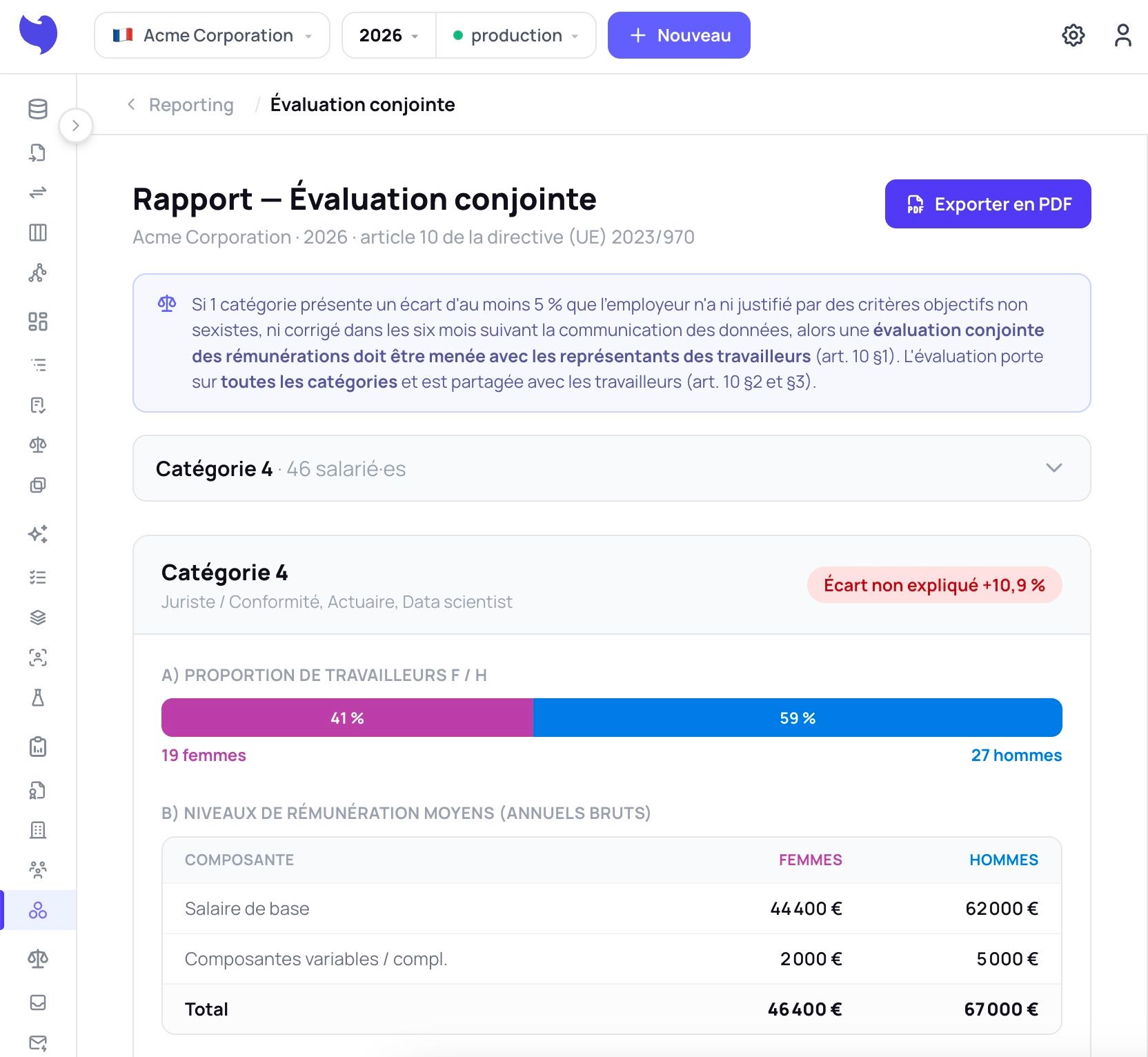 Écran Reporting — Évaluation conjointe : le rapport et le suivi des mesures de remédiation.
